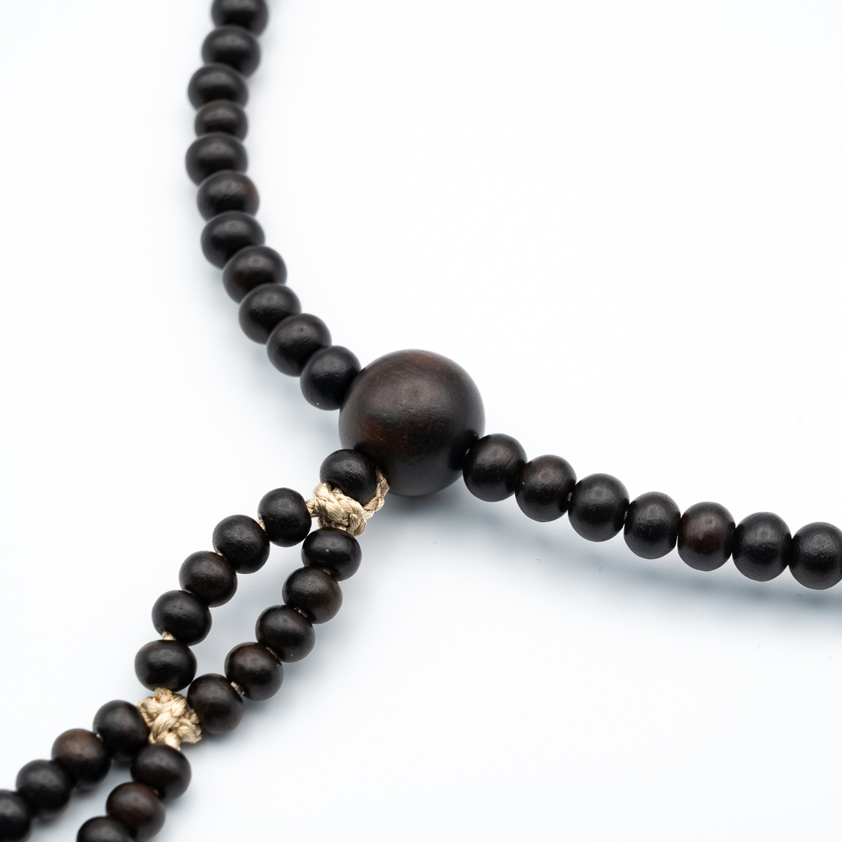 縞黒檀 素挽 ベージュ房 数珠 尺寸（大・男性向け） 木 カガリ梵天