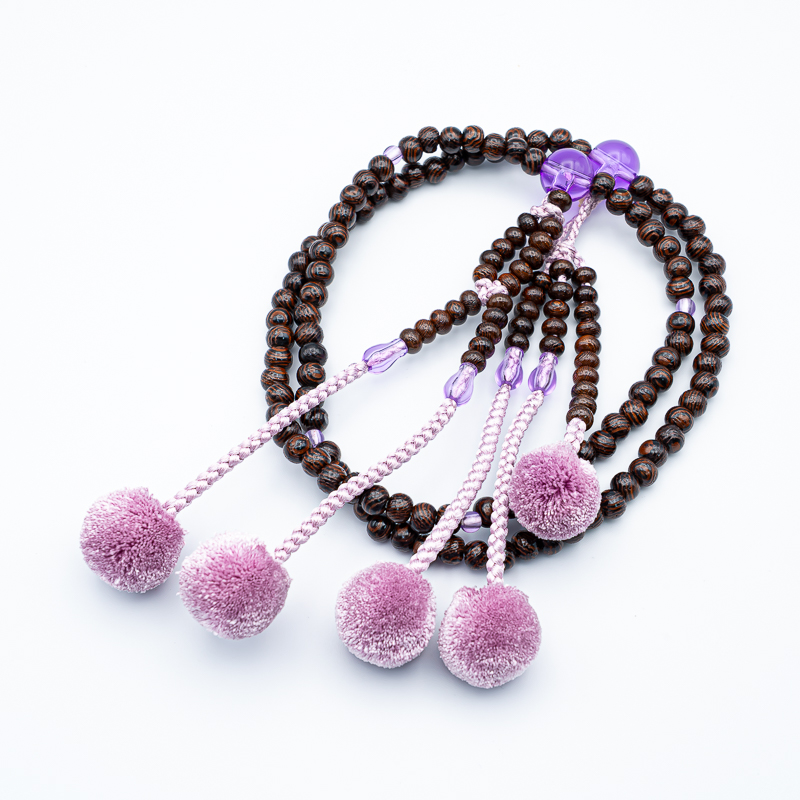 鉄刀木 紫水晶仕立 数珠 8寸（小・女性向け） 木 菊房 創価学会念珠