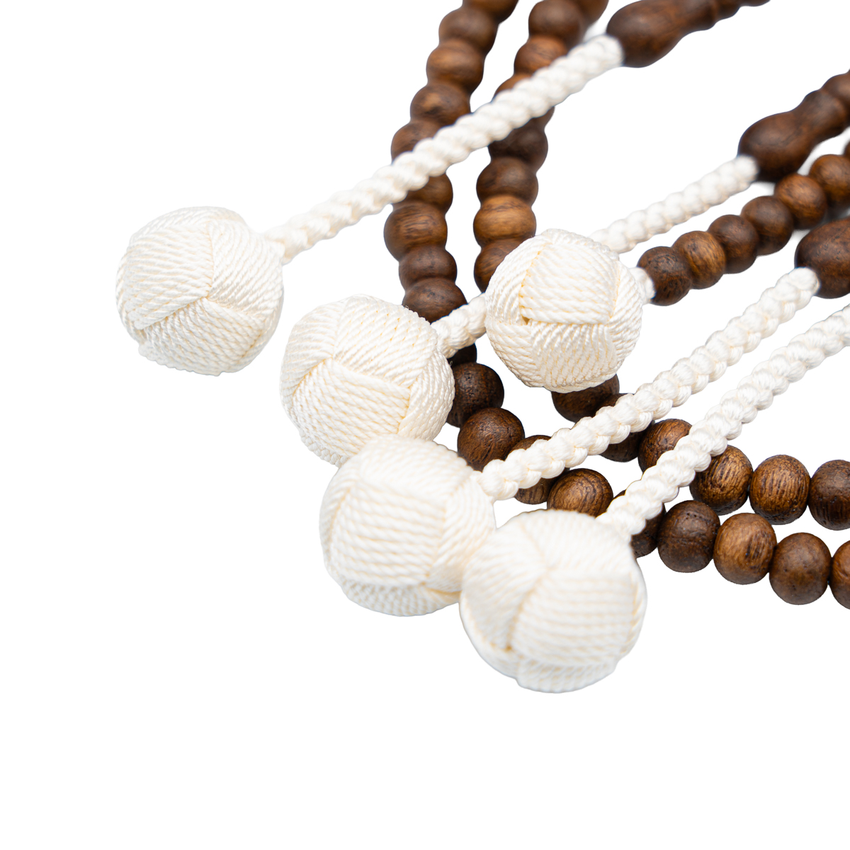 槐（えんじゅ）数珠 8寸（小・女性向け）木 カガリ梵天 白 手毬房 桐箱