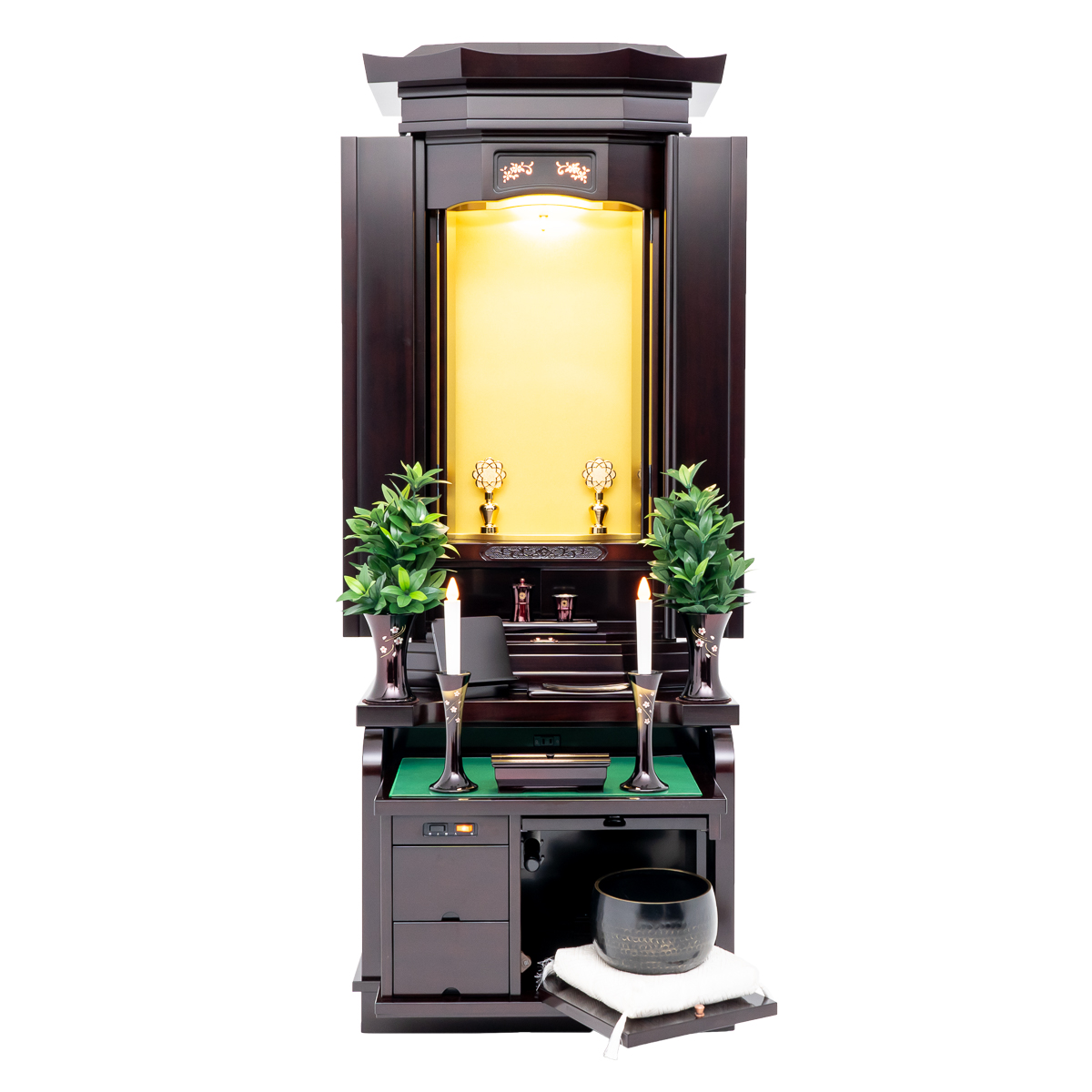 厨子型仏壇暁鐘｜紫檀｜徳島仏壇｜自動扉｜経机収納型｜特別特装御本尊