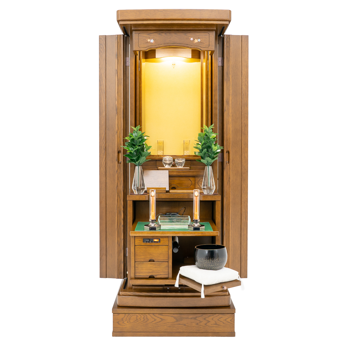 家具調仏壇クリオ｜ナラ｜徳島仏壇｜自動扉｜椅子対応｜特装御本尊対応