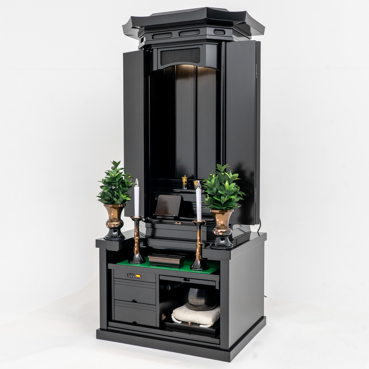 仏壇 厨子型仏壇月光｜黒檀｜徳島仏壇｜自動扉｜経机収納型｜特別特装御本尊