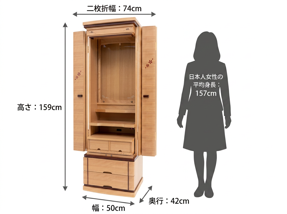 家具調仏壇淡桜｜樺桜｜徳島仏壇｜アクリル扉｜椅子対応｜特装御本尊
