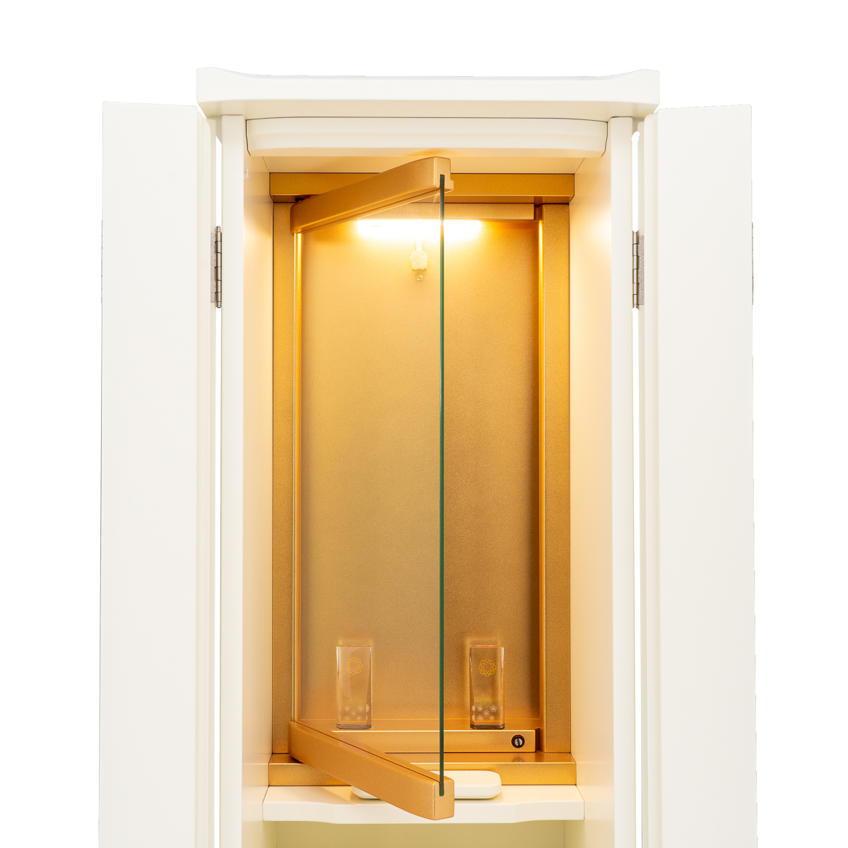 家具調仏壇NEWスリム｜ホワイト｜ガラス扉｜椅子対応｜特装御本尊対応