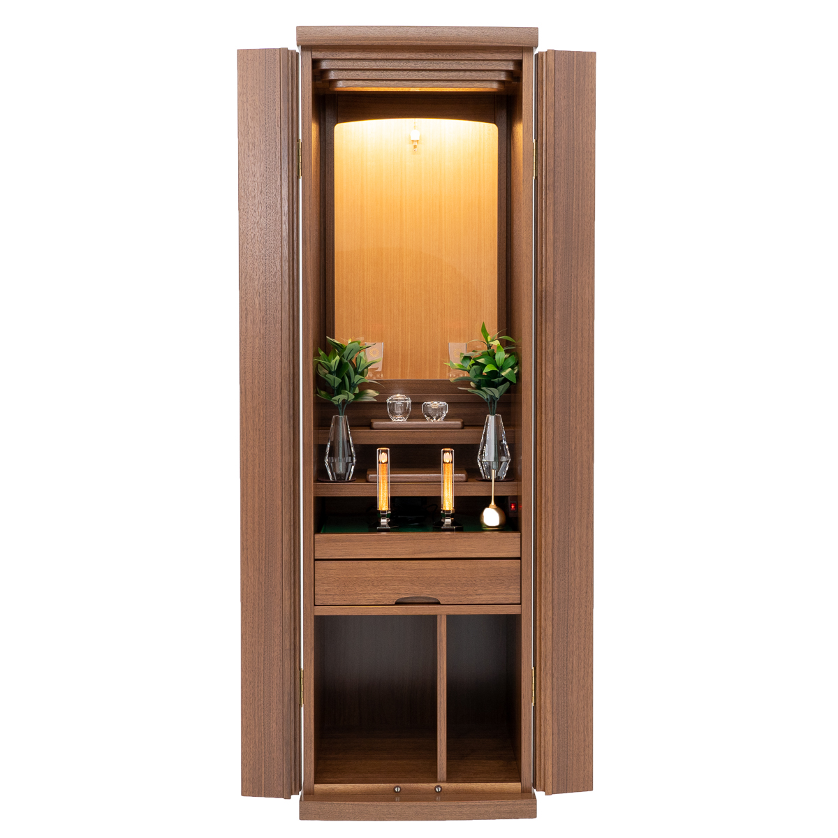 家具調仏壇ドルチェ｜ウォールナット｜徳島仏壇｜アクリル扉｜椅子対応