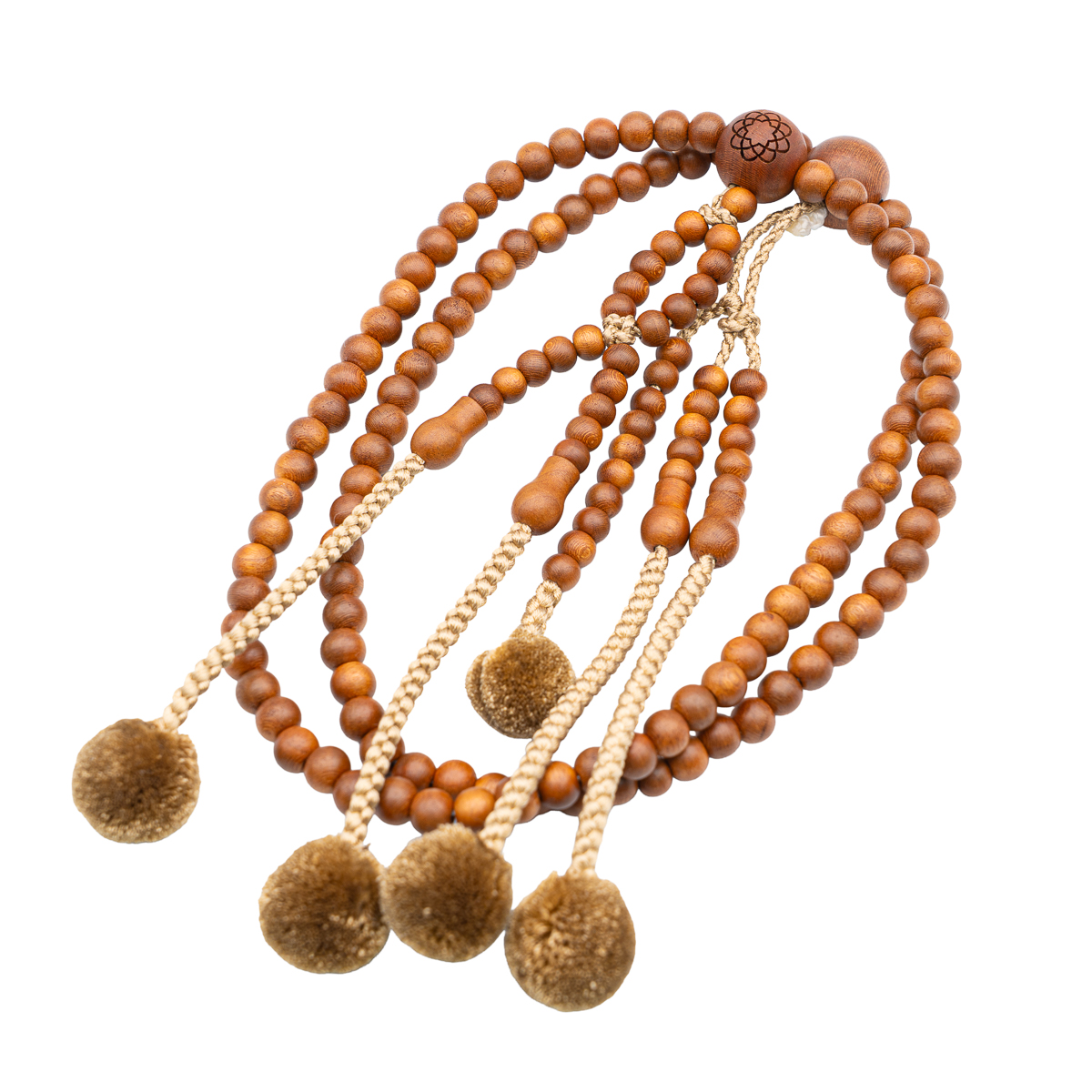 正梅 八葉蓮華彫り 数珠 尺寸（大・男性向け） 木 絹 ベージュ菊房