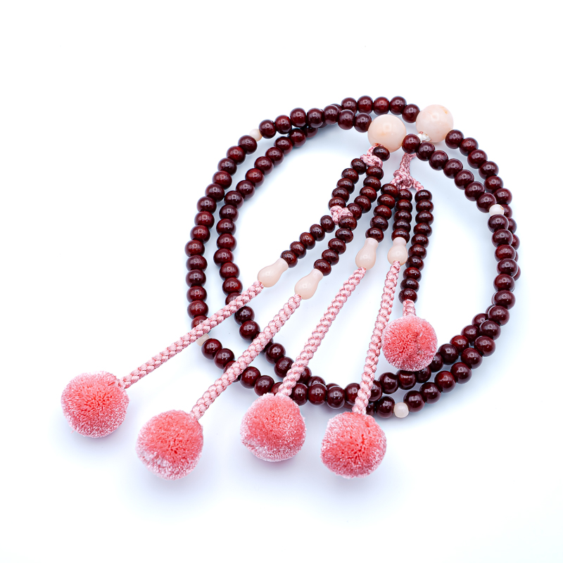 紅梅 ピンク珊瑚仕立 数珠 8寸（小・女性向け） 木 菊房 創価学会念珠