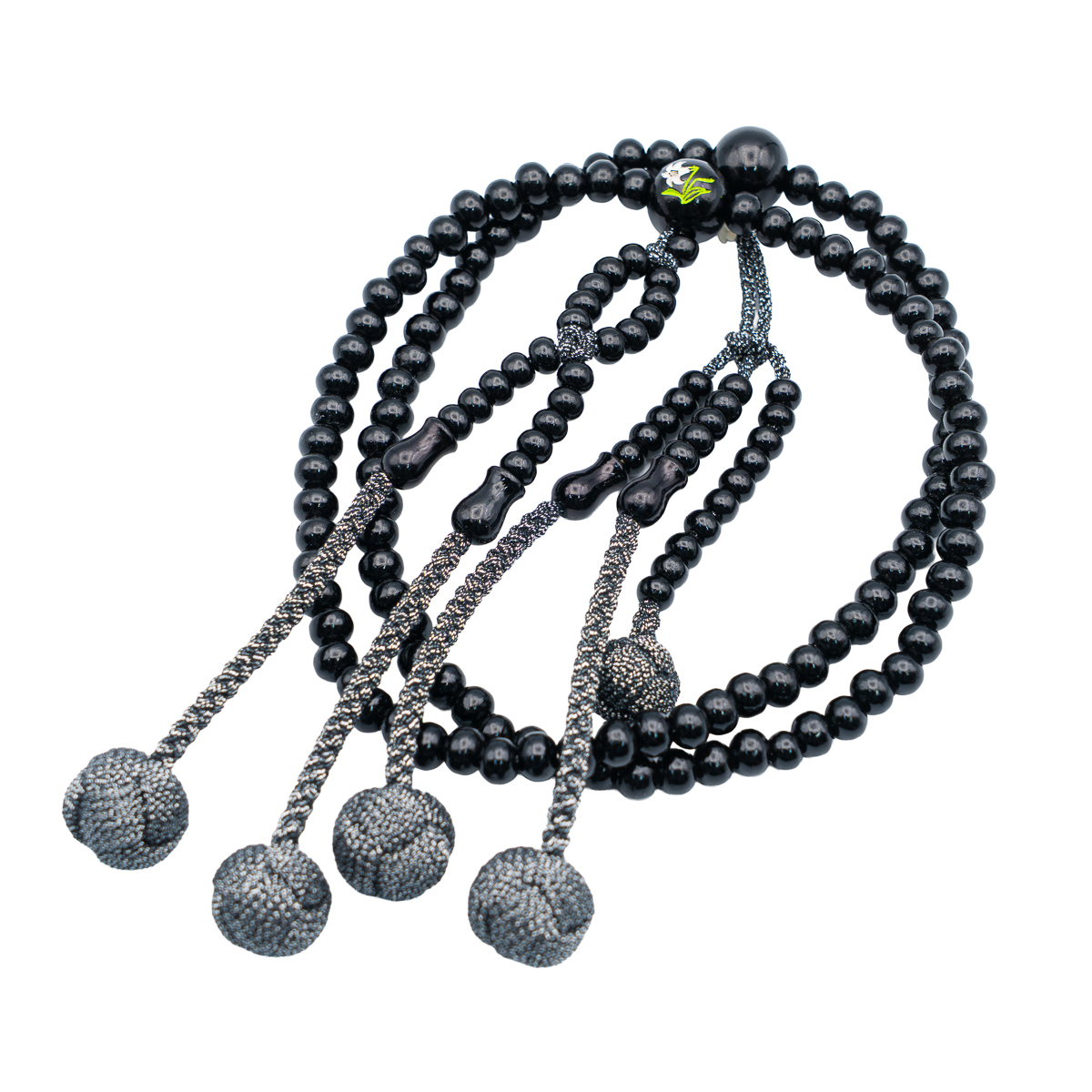 黒檀 白百合彫り 数珠 8寸（小・女性向け） 木 カガリ梵天 黒銀房