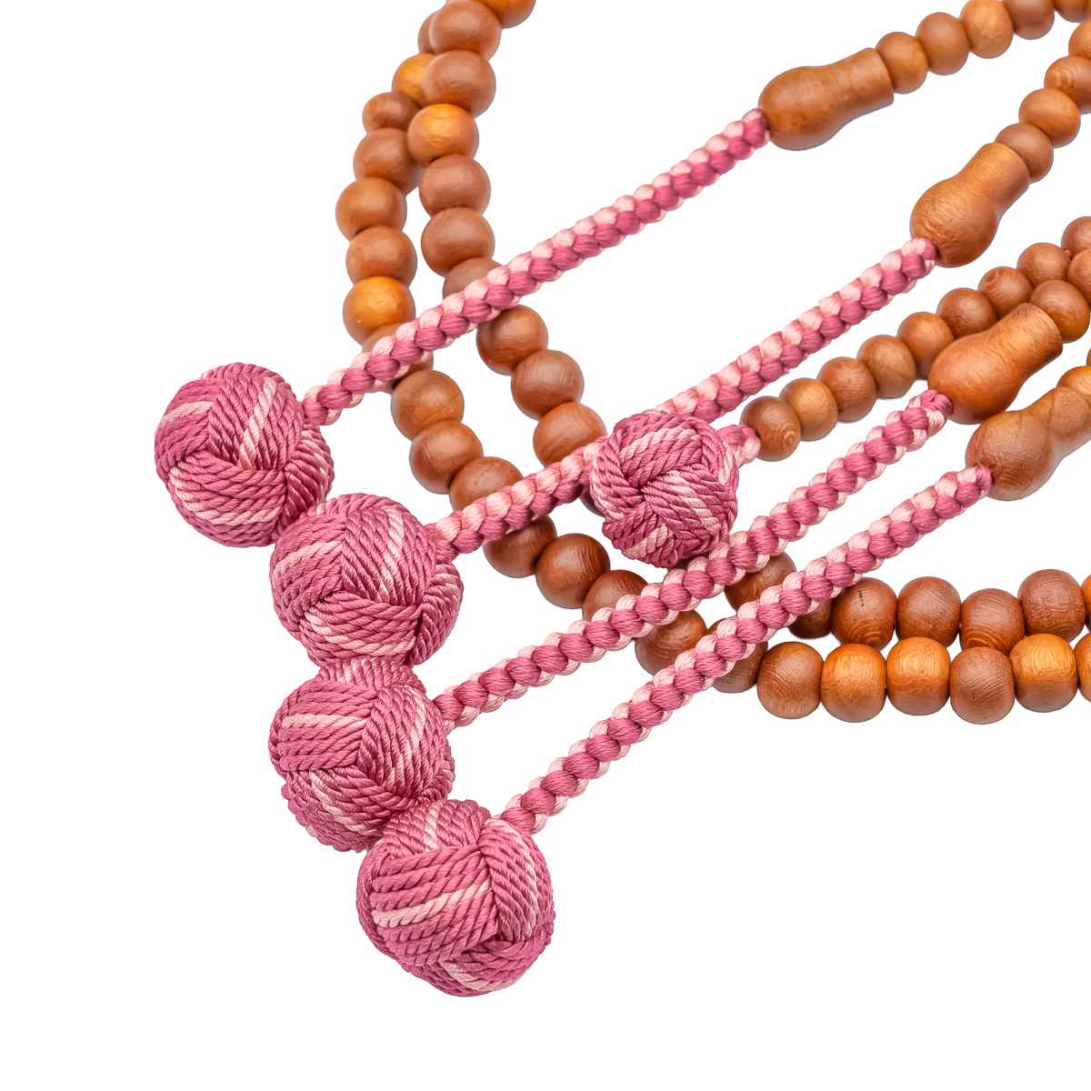 正梅 数珠 8寸（小・女性向け）木 カガリ梵天 2色ワインサンゴ 紙箱入