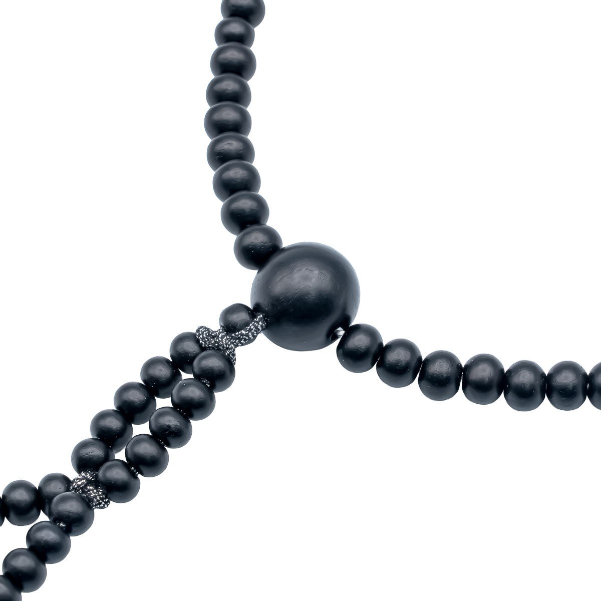 黒檀素挽 数珠 尺寸（大・男性向け）木 カガリ梵天 黒銀 紙箱入 創価