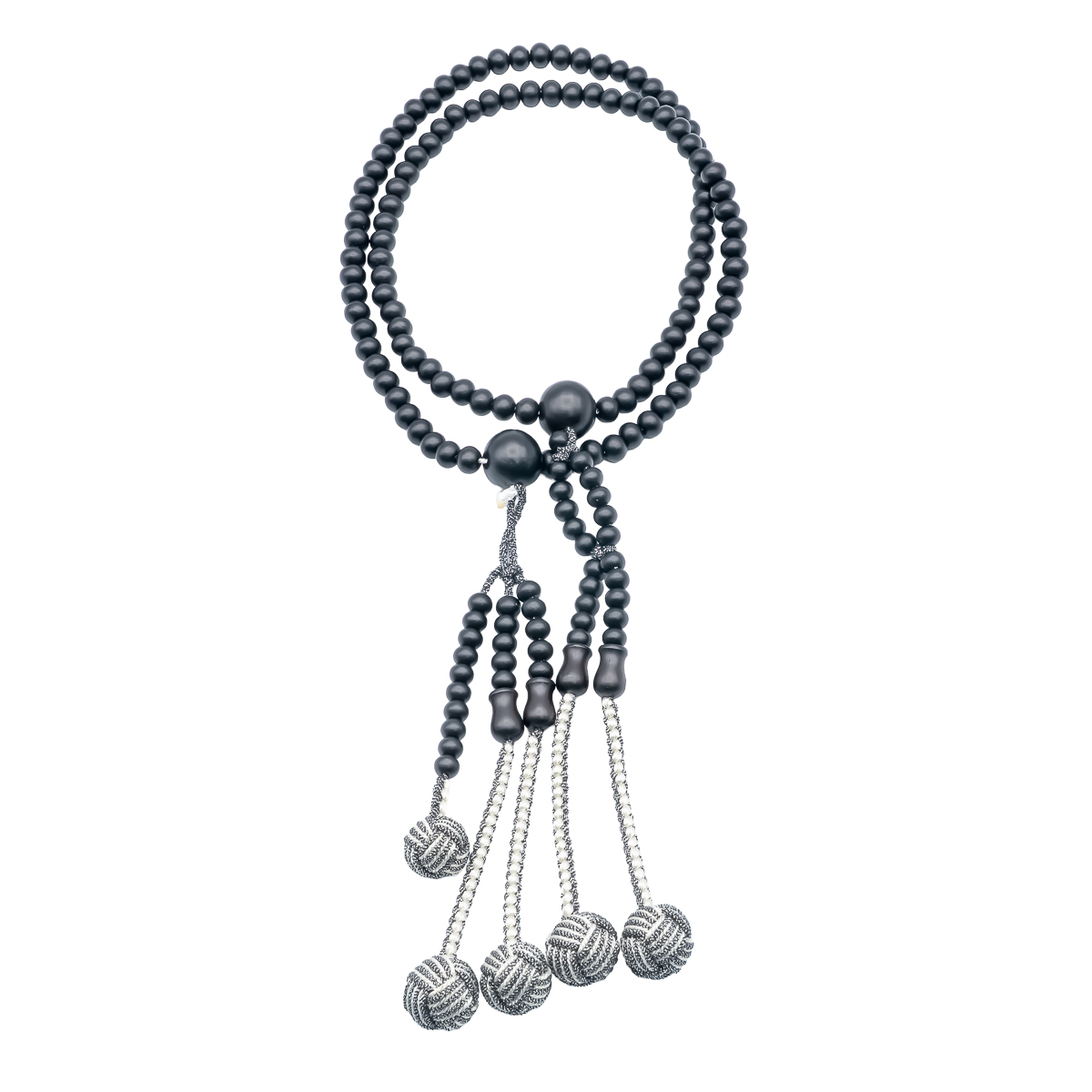 黒檀素挽 数珠 尺寸（大・男性向け）木 カガリ梵天 黒銀 紙箱入 創価