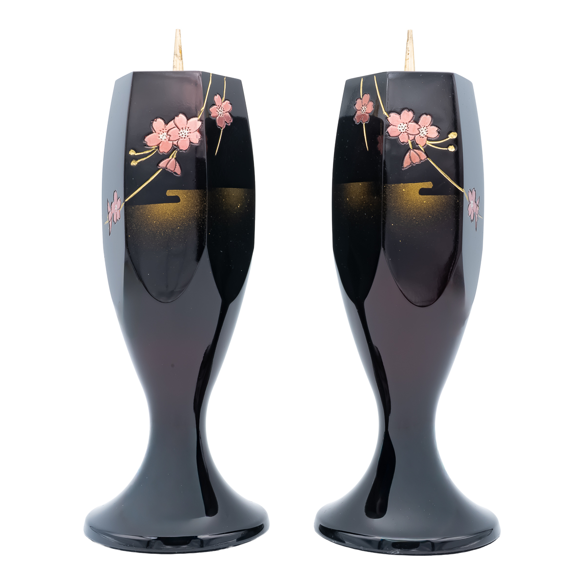 受注生産】灯立 角グラス型 銅器 6.0寸 桜 ワイン 一対（2本） 高さ