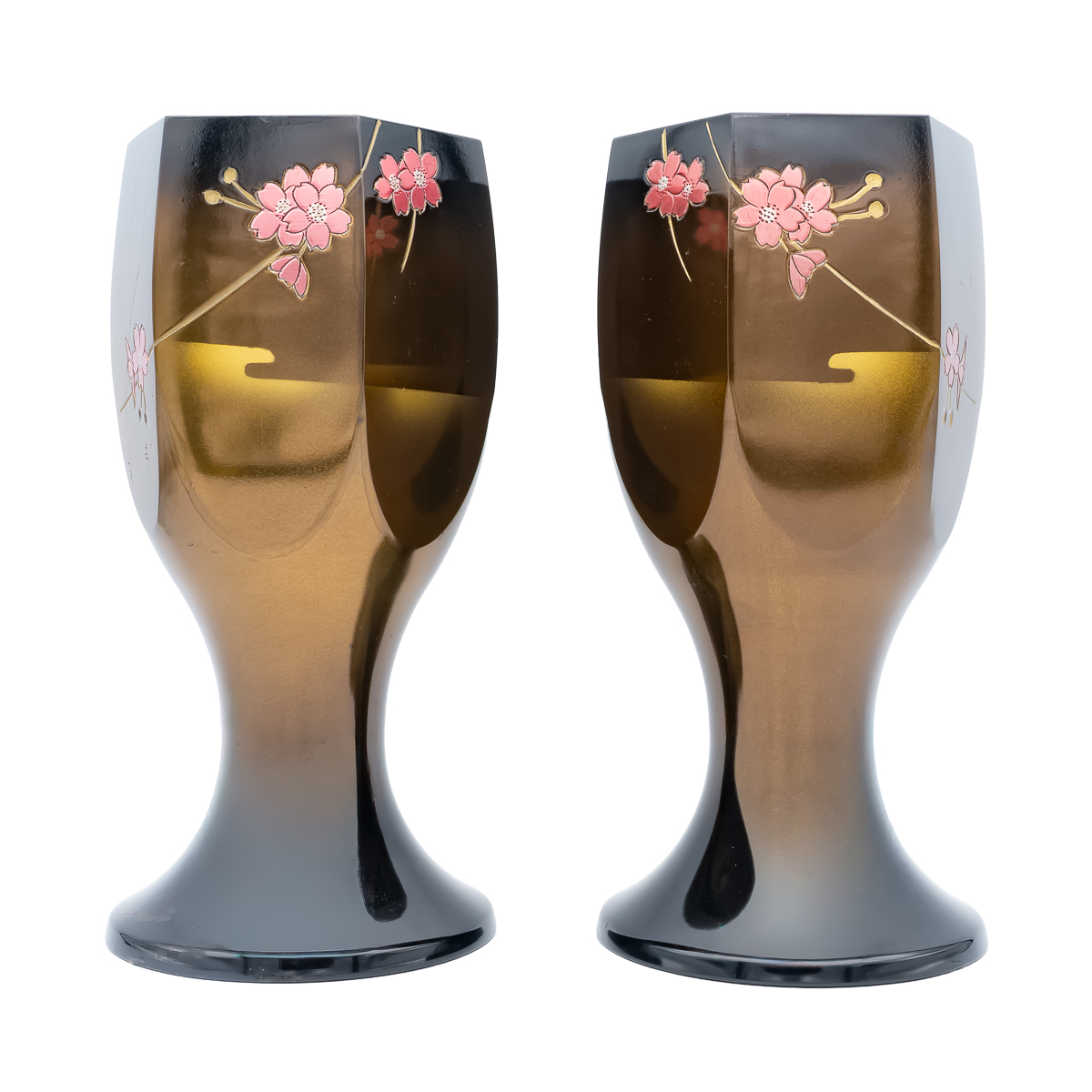 受注生産】花立 角グラス型 銅器 5.5寸 桜コハクボカシ 一対（2本