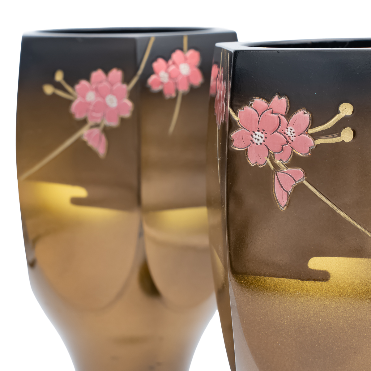 受注生産】花立 角グラス型 銅器 5.5寸 桜コハクボカシ 一対（2本